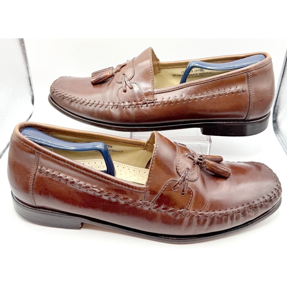 Nunn Bush Leather Loafers Mens 10 Cognac Tassel Accents Slip On Dress Shoes - Picture 5 of 11